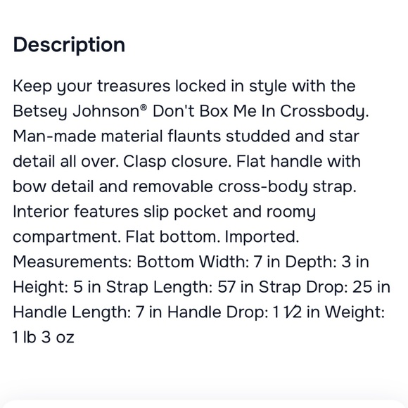 Betsey Johnson "Don't Box Me In" Handbag/Crossbody - Picture 15 of 15